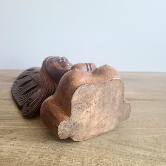 Hand Carved wooden sculpture statue of women's bust. Indigenous Tribal Native. - Picture 6 of 7